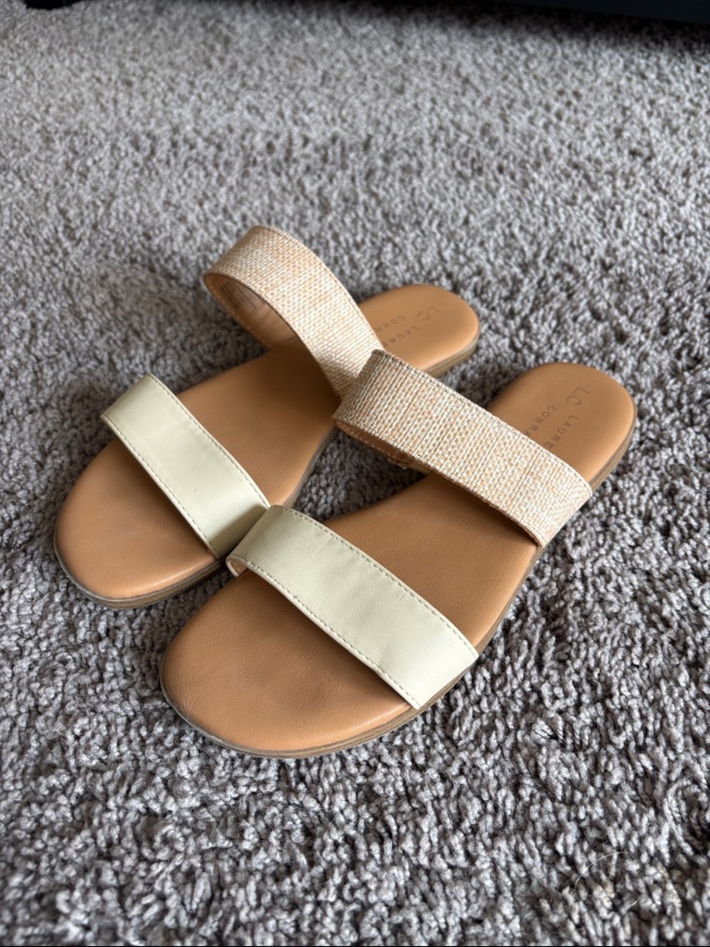 LC Lauren Conrad Beige & Cream Double-Strap Slide Sandals